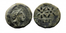 Mysia, Pergamon. civic issue. ca. 310-282 B.C. AE
Head of Athena right wearing crested Corinthian-style helmet
Rev: ΠΕΡΓ, ethnic beneath two six-point...