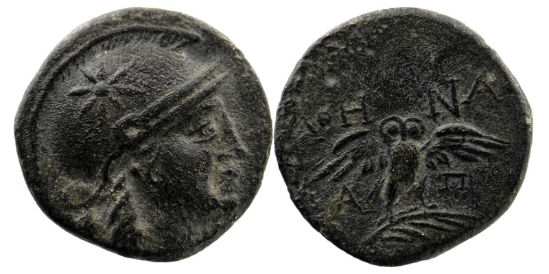MYSIA. Pergamon. Ae (Mid-late 2nd century BC).
Helmeted head of Athena right.
Re...