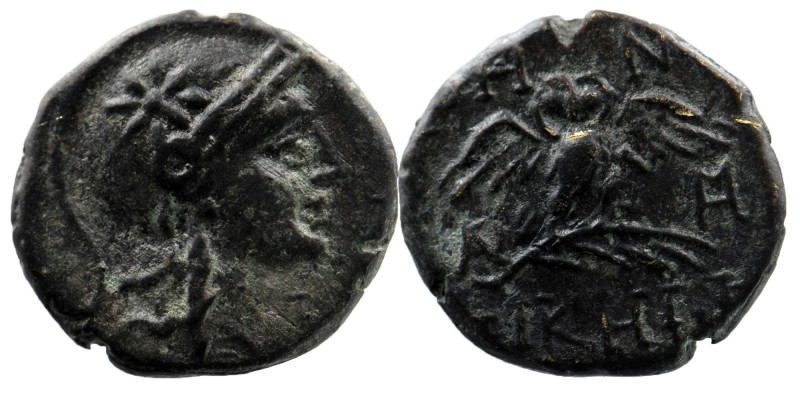 MYSIA. Pergamon. Ae (Mid-late 2nd century BC).
Helmeted head of Athena right.
Re...