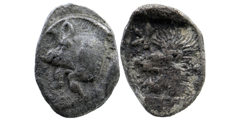 Mysia. Kyzikos AR Obol. 450-400 BC.
Forepart of boar left, tunny behind./Head of...