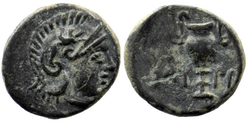 AEOLIS. Myrina. Ae (Circa 5th-3rd centuries BC). 
Obv: Helmeted head of Athena r...