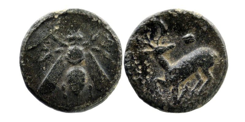 IONIA. Ephesos. Ae (Circa 390-320/00 BC).
Obv: Ε - Φ. Bee.
Rev: Stag kneeling le...