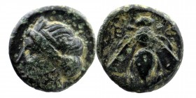 IONIA. Ephesos. Ae (Circa 375-325 BC).
Obv: Head of Artemis left, wearing stephane.
Rev: E - Φ.
Bee.
SNG von Aulock 1839; SNG Copenhagen 256; BMC 68.
...