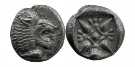 IONIA. Miletos. Ca. late 6th-5th centuries BC. AR obol
Forepart of roaring lion left, head reverted
Rev: Stellate floral pattern with central diamond ...