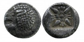 IONIA, Miletos. Late 6th-early 5th century BC. AR Obol. Hemihekte
Forepart of lion left / Stellate pattern within incuse square. 
SNG Kayhan 476-82; S...
