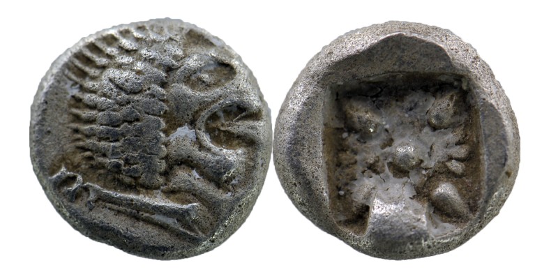 IONIA, Miletos. Late 6th-early 5th century BC. AR Obol. Hemihekte
Forepart of li...
