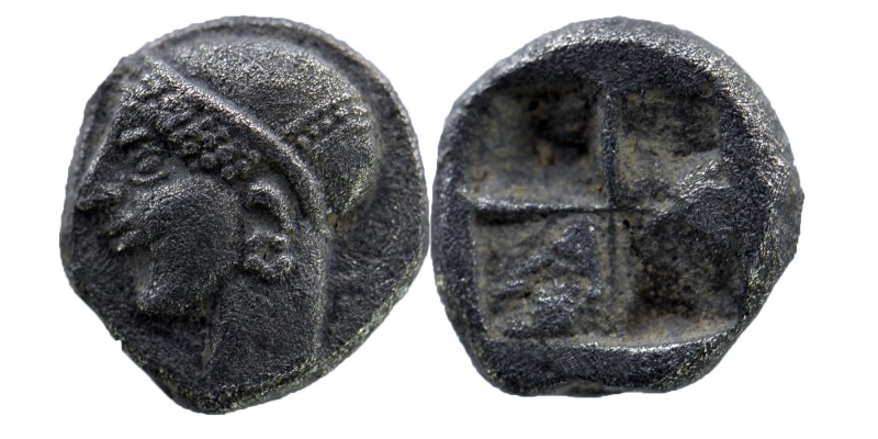 IONIA, Phokaia. Circa 625/0-522 BC. AR Obol
Female head left, wearing helmet or ...