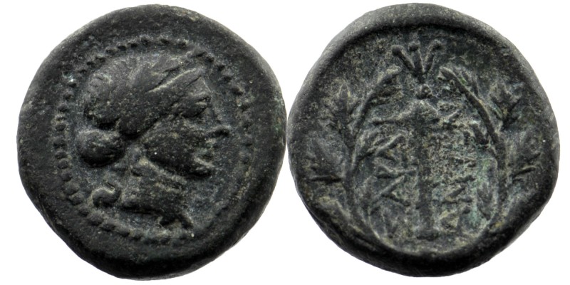 LYDIA. Sardes. 2nd-1st c. B.C. AE.
Laureate head of Apollo.
Rev. ΣΑΡΔΙ-ΑΝΩΝ Club...