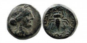 LYDIA. Tripolis as Apollonia. Ae (2nd-1st centuries BC).
Obv: Laureate head of Apollo right.
Rev: AΠΟΛΛΩΝΙΑΤΩΝ.
Bee; maeander pattern below.
Imhoof-Bl...