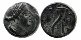 PHRYGIA. Laodicea. Ae (Circa 133/88-67 BC).
Obv: Diademed female head right.
Rev: ΛAOΔIKEΩN. cornucopia.
BMC 32.
6,53 gr. 18 mm