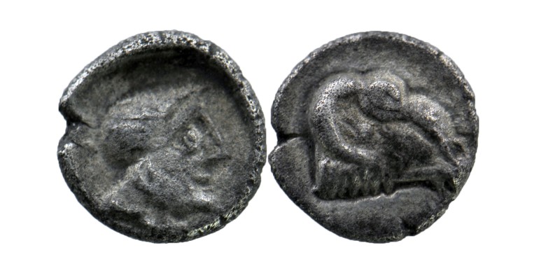 CARIA, Halikarnassos? Circa 395-377 BC. AR Hemiobol
Head of male right. /Ram’s ...