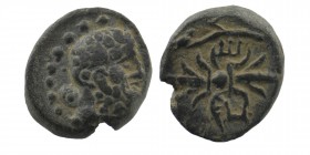 PISIDIA. Selge. Ae (2nd-1st centuries BC).
Obv: Head of Herakles right, with club over shoulder.
Rev: Thunderbolt and arc terminating in head of stag ...