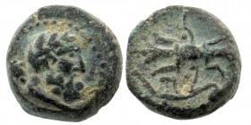 PISIDIA. Selge. Ae (2nd-1st centuries BC).
Obv: Head of Herakles right, with club over shoulder.
Rev: Thunderbolt and arc terminating in head of stag ...