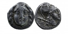 Selge , Pisidia. AR Obol
Obv. Facing head of Gorgoneion
Rev. Helmeted head of Athena right, astragal behind.
SNG BN 1930; SNG PFPS 336
0,93 gr. 10 mm
