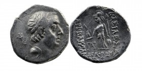 Kings of Cappadocia. Ariobarzanes I Philoromaios (96-63 BC). AR Drachm
Diademed head right/Athena standing left, holding shield, spear and Nike; to le...