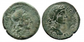 CILICIA. Seleukeia ad Kalykadnon. Ae (2nd-1st centuries BC).
Obv: Laureate and draped bust of Artemis right, bow quiver over shoulder; laurel branch i...