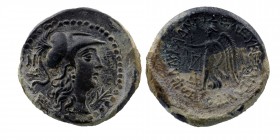CILICIA. Seleukeia ad Kalykadnon. Ae (2nd-1st centuries BC).
Helmeted and draped bust of Athena right.
Rev: Nike advancing left with wreath and palm b...