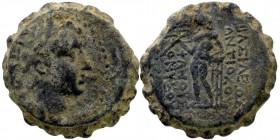Seleukid Kingdom. Antiochos IV Epiphanes. 175-164 B.C. AE
Diademed and radiate head right.
Rev: Apollo standing left, holding arrow and resting elbow ...
