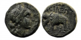 SELEUKID KINDOM Antiochos III ‘the Great’ (222-187 BC). Ae.
Laureate head of Apoll right..
Rev: Elephant advancing left. Control: Monogram in exergue....