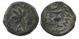 Judaea. First Jewish War CE 66-70. Prutah AE
Vine leaf on branch with tendril / Amphora. 
 Meshorer 196; Hendin 1360.
2,94 gr. 17 mm