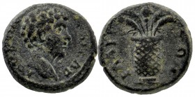 AEOLIS. Elaea. Commodus (Caesar, 166-177). Ae.
Obv: KAICAP KOMOΔΟC.
Bare head right.
Rev: EΛΑΙΤΩΝ.
Basket containing poppies and grain ears.
RPC ...