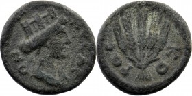 LYDIA. Nysa. Pseudo-autonomous. Time of the Antonines (138-192). Ae.
Obv: ΝVСΑЄΩΝ.
Turreted and draped bust of Tyche right.
Rev: KOPOC.
Bundle of five...