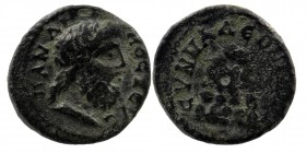 PHRYGIA. Synnada. Pseudo-autonomous (3rd century). Ae.
Obv: Draped bust of Serapis right, wearing calathus.
Rev: CVNNAΔЄΩN.
Mt. Persis.
SNG München 46...