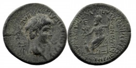 PHRYGIA. Acmonea. Nero (54-68). Ae
Laureate head right; caduceus to left, crescent to right.
Rev: CEPOYHNIOY KAΠITΩNOC KAI IOYΛIAΣ CEOYHPAC / AKMONEΩN...
