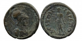PHRYGIA. Hierapolis. Pseudo-autonomous (2nd-3rd centuries). Ae.
Obv: Helmeted and draped bust of Athena right, wearing aegis.
Rev: IЄPAΠOΛЄITΩN.
Nemes...