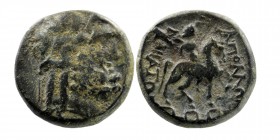 PHRYGIA. Hierapolis. Pseudo-autonomous (3rd century). Ae.
Bare head of Zeus Bozios right.
Rev: Male figure (Mên?) riding horse right, holding bipennis...