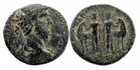 CARIA. Orthosia. Lucius Verus (161-180 ) AD Unpublished Mint
Laureate-headed bust of wearing cuirass, r., seen from rear
Rev: ΟΡΘΩϹΙƐΩΝ; nude Dioscuri...