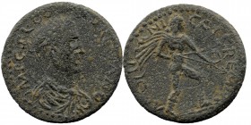 Pisidia Cremna. Aurelian, 270-275 Ae
Obv: IMP C S L DOM AVRELIANO Laureate, draped, and cuirassed bust right 
 Rev: LATO COL CREMNE Apollo Propylaeus ...