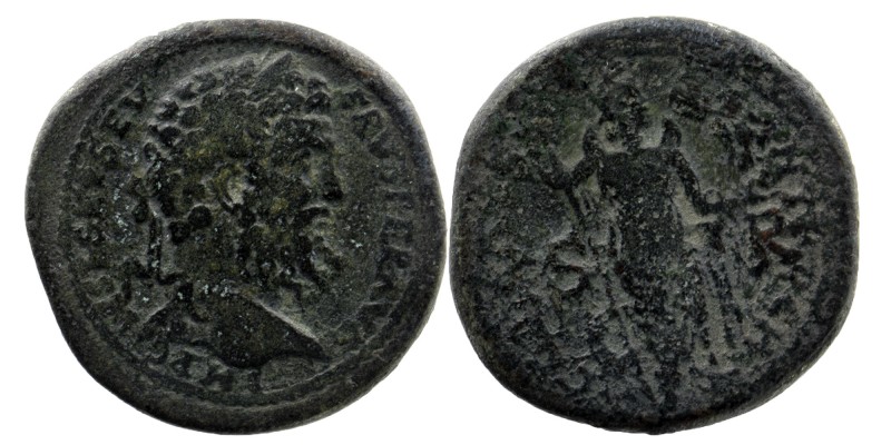 Pisidia, Antiochia. Septimius Severus. A.D. 193-211. AE
laureate head right/Mên ...