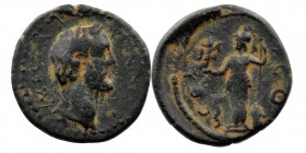 LYCAONIA. Iconium. Antoninus Pius (138-161). Ae. 
Obv: IMP C T A H ANTONINOC (sic). Laureate head right. 
Rev: COL ICO. Athena standing left, holding ...