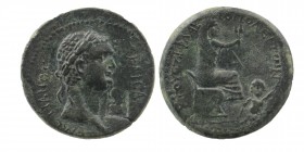 Cilicia Flaviopolis. Domitian (81-96). Ae.
Laureate head righ, Athena right within incuse.
Veiled Tyche seated right on throne, holding grain ears; at...