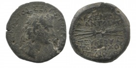 CILICIA. OLBA. Tiberius 14/15 AD. AE
Ajax, high priest and toparch. Diodo-, magistrate.
Obv: laureate head right of Tiberius.
Rev: Thunderbolt; date b...