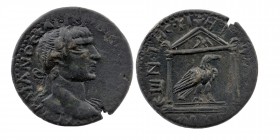 CILICIA, Philadelphia. Trajan. AD 98-117. AE
Obv: Laureate bust right, drapery on far shoulder.
Rev: Eagle standing right within distyle temple. 
SNG ...