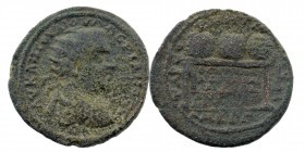 CILICIA, Tarsus. Valerian I. AD 253-260. AE
Radiate, draped, and cuirassed bust right.
Rev: Three prize crowns on table. 
SNG BN 1820; SNG Levante 118...