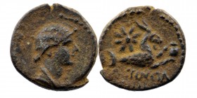 CILICIA. Augusta. Tiberius, with Julia Augusta (Livia), 14-37. AE
Draped bust of Livia to right. 
Rev: Capricorn right, holding globe; six-rayed star ...