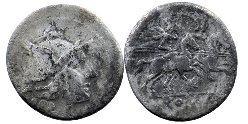Anonymous 211-208 BC. Rome
Denarius AR
Helmeted head of Roma right;
Rev: Dioscur...
