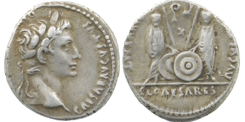 Augustus 27 BC-AD 14. Lugdunum (Lyon) Denarius AR.
Obv Laureate head right CAESA...
