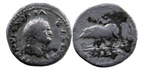 Vespasian AD 69-79. Rome Denarius. 
CAESAR VESPASIANVS AVG. laureate head of Vespasian right 
Sow standing left, with three piglets, IMP XIX in exergu...