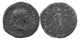 Trajan, 98 - 117 AD. AR Denarius, Rome Mint,
Laureate head of Trajan right
Rev: Mars advancing right carrying spear and trophy.
RIC52
3,32 gr. 19 mm