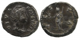 FAUSTINA SENIOR, wife of Antoninus Pius, died 140/1 AD. AR Denarius
Diademed draped bust 
Rev: Vesta standing facing, head left, holding palladium and...