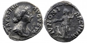 Faustina II (wife of M. Aurelius) AR Denarius. Rome, AD 147-176. 
draped bust right
Rev: Juno, veiled, standing left, holding patera and sceptre, peac...