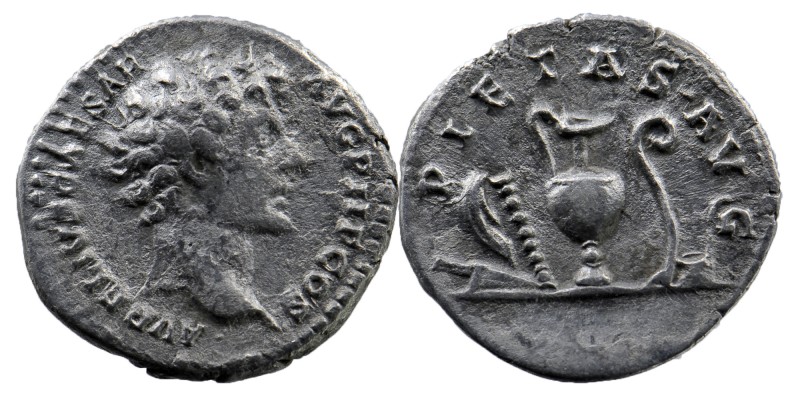 Marcus Aurelius, as Caesar, AR Denarius. Rome, AD 140-144.
AVRELIVS CAESAR AVG P...