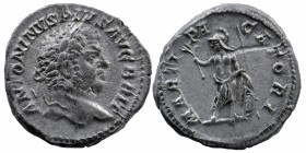 Caracalla (198-217 AD). AR Denarius 
Obv. ANTONINVS PIVS AVG GERM, Laureate head righ
Rev. P M TR P XVIIII COS IIII P P, Sol standing facing, head lef...