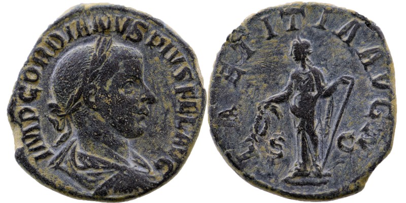 GORDIAN III, (A.D. 238-244), AE sestertius
Laureate bust to right
Rev: Laetitia ...