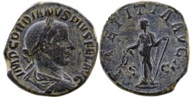 GORDIAN III, (A.D. 238-244), AE sestertius
Laureate bust to right
Rev: Laetitia standing left, with wreath and anchor
RIC 300a, C.122
16,50 gr. 30 mm