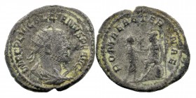 Gallienus. A.D. 253-268. antoninianus. Samosata, A.D. 258-260
Radiate, draped and cuirassed bust of Gallienus right.
Rev: Emperor standing right, rece...